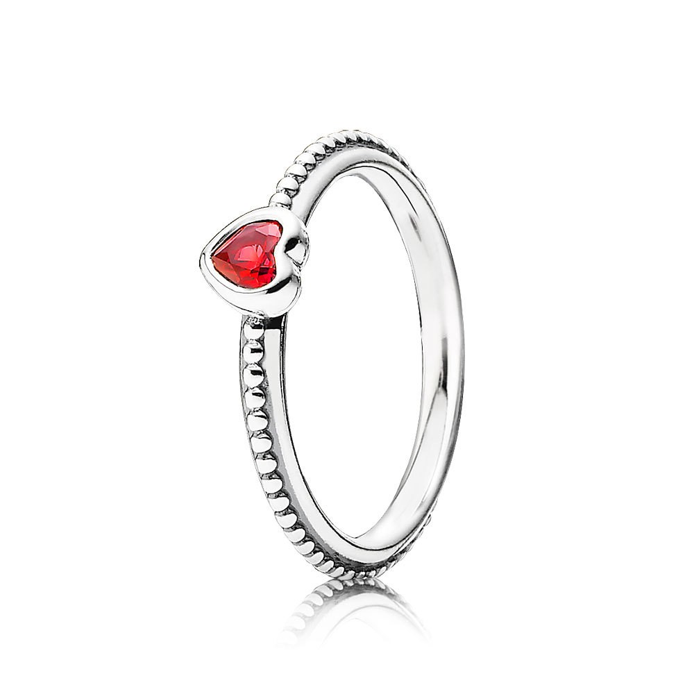 Pandora Heart Silver Ring With Golden Red Synthetic Ruby Ring