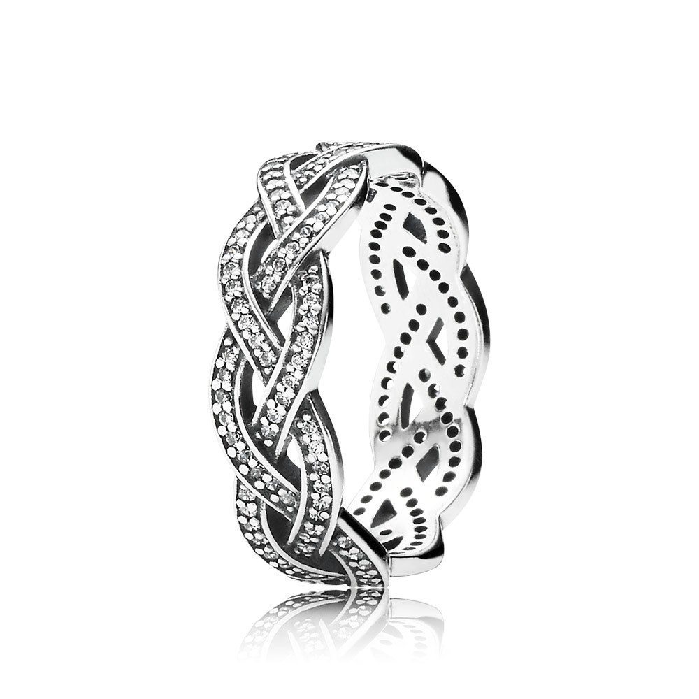 Pandora Braided Silver Ring With Cubic Zirconia