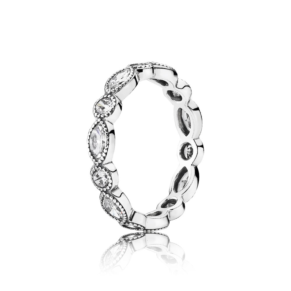 Pandora Round And Oval Eternity Silver Ring With Cubic Zirconia