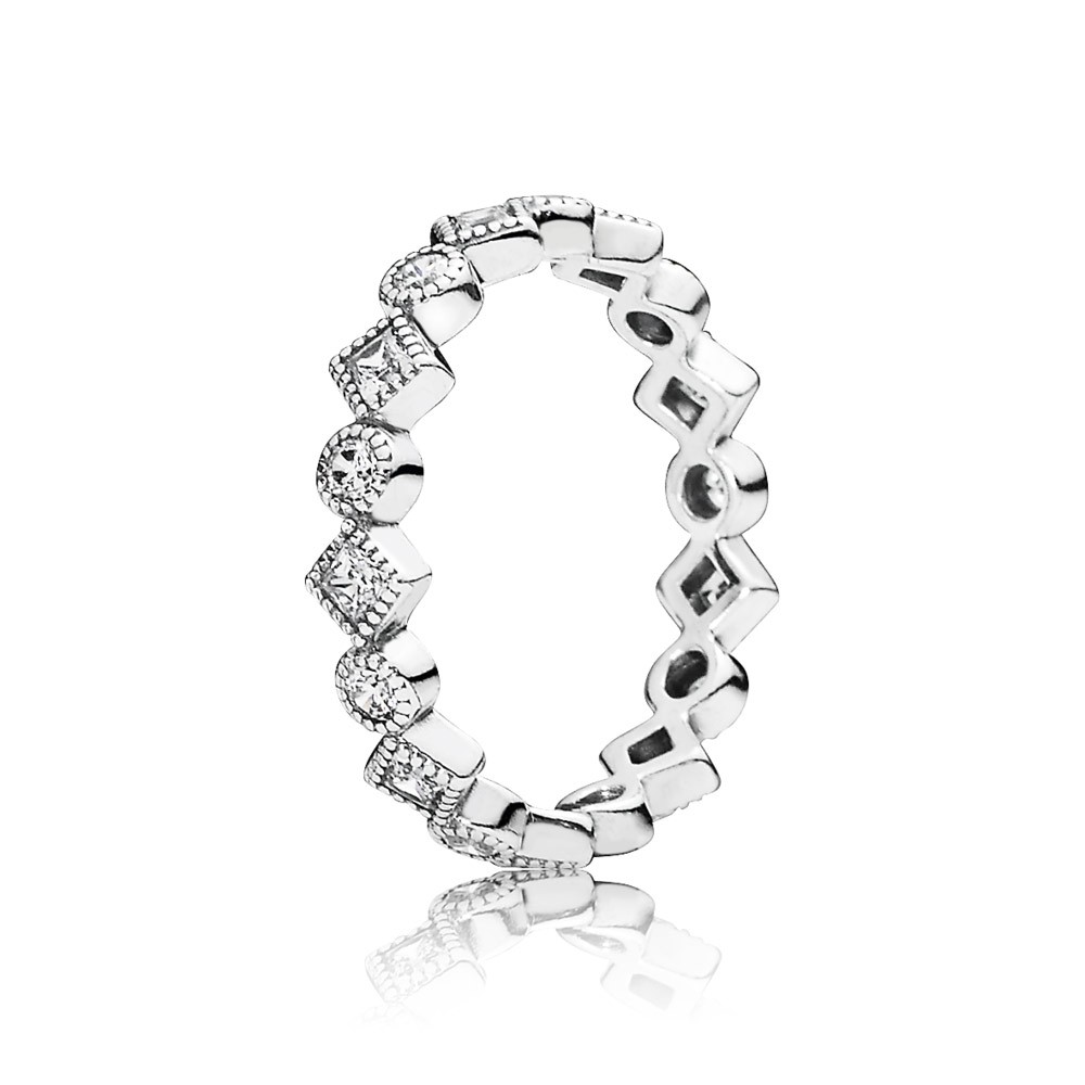 Pandora Round And Square Eternity Silver Ring With Cubic Zirconia