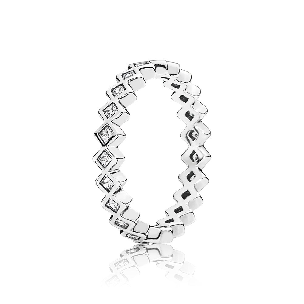 Pandora Square Eternity Silver Ring With Cubic Zirconia