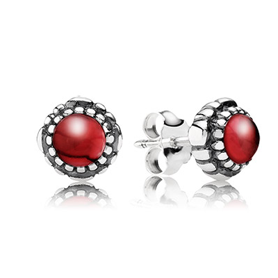 Pandora Silver stud earring birthstone-January garnet