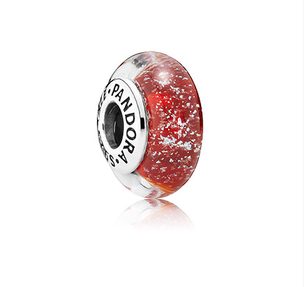 Pandora Disney Snow White silver charm with red fluorescent Murano glass