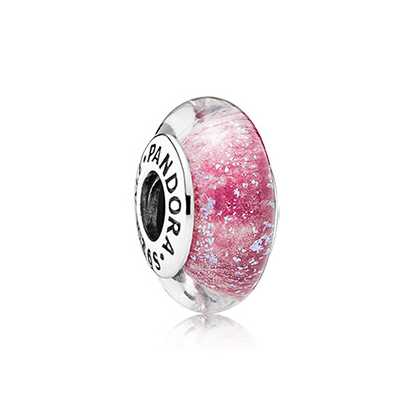 Pandora Disney Anna silver charm with pink fluorescent Murano glass