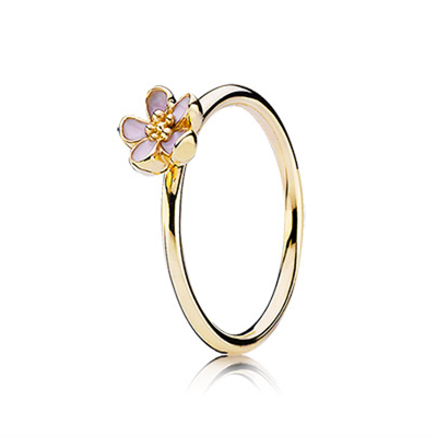 Pandora Gold ring with pink enamel