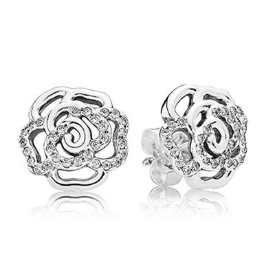 Pandora Rose silver stud earrings with cubic zirconia