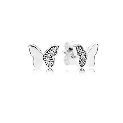 Pandora Butterfly silver stud earrings with clear cubic zirconia