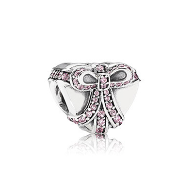Pandora Heart present silver charm with pink cubic zirconia