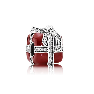 Pandora Gift silver charm with clear cubic zirconia and red enamel