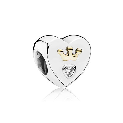 Pandora Heart silver charm with 14k crown and clear cubic zirconia