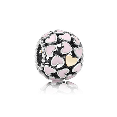 Pandora Openwork heart silver charm with 14k and pink enamel