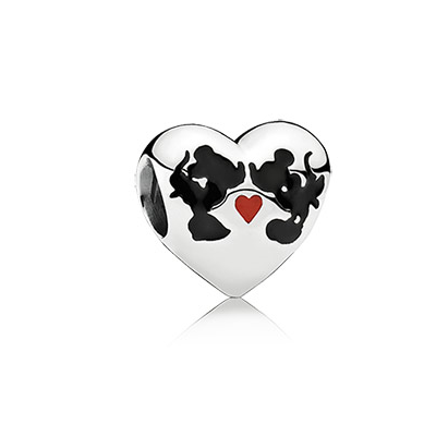 Pandora Disney Minnie & Mickey heart silver charm with black and red ena