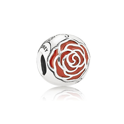 Pandora Disney Belle Enchanted rose silver charm with red enamel