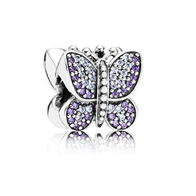 Pandora Pave butterfly silver charm with purple and lavender cubic zirco