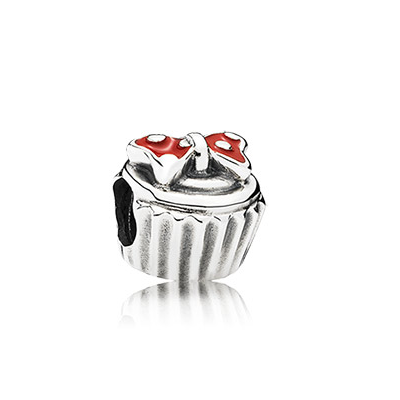 Pandora Disney cupcake silver charm with red enamel on Minnie bow