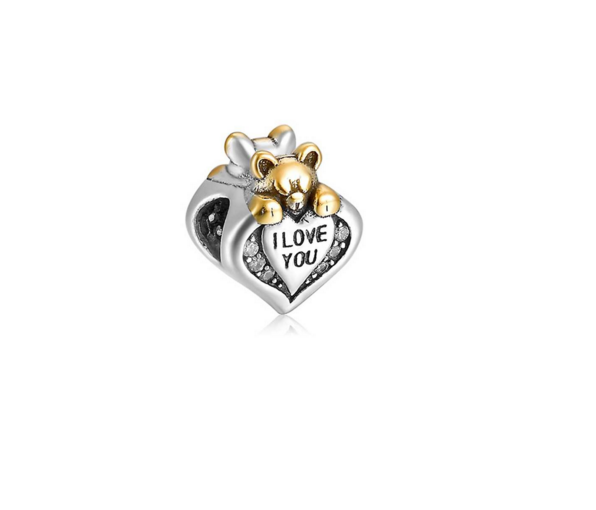 Pandora Bear and I Love You Heart Two-Tone Charms