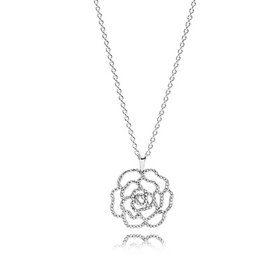 Pandora Rose silver pendant with cubic zirconia and necklace