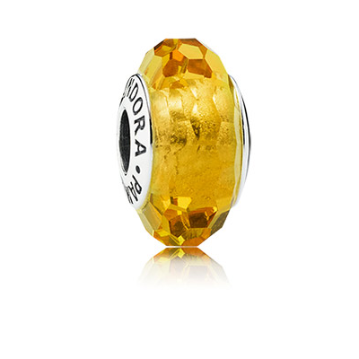 Pandora Abstract faceted silver charm with golden coloured Murano glass