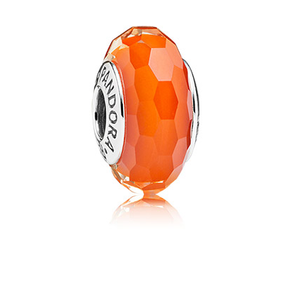 Pandora Abstract faceted silver charm with orange Murano glass
