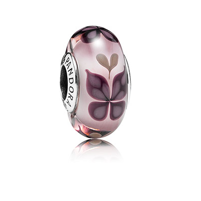 Pandora Butterfly silver charm with pink Murano glass