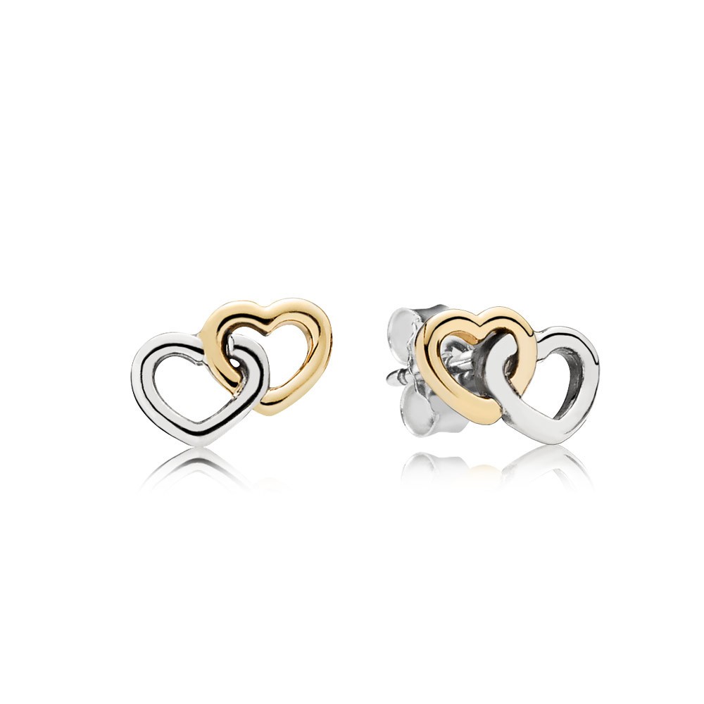 Pandora Interlocked Hearts Silver Stud Earrings With 14K