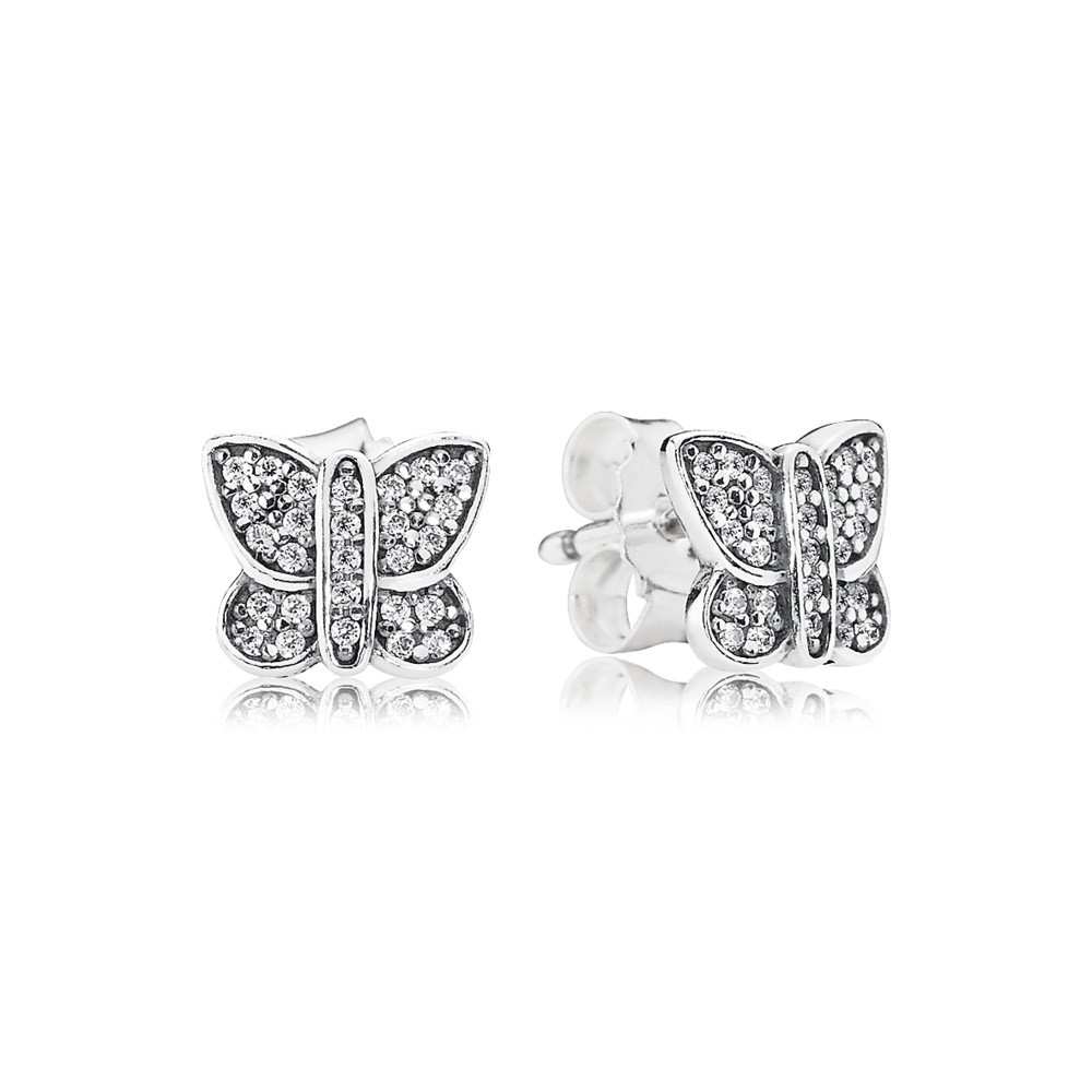 Pandora Butterfly Silver Stud Earrings With Cubic Zirconia