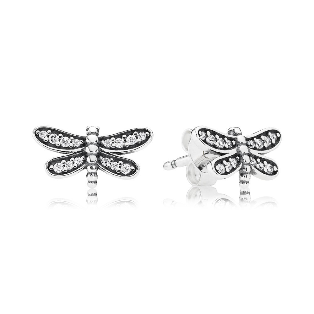 Pandora Dragonfly Silver Stud Earrings With Cubic Zirconia