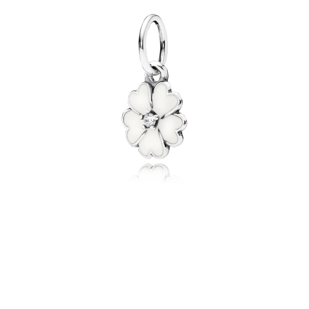 Pandora Primrose Silver Pendant With Cubic Zirconia And White Enamel