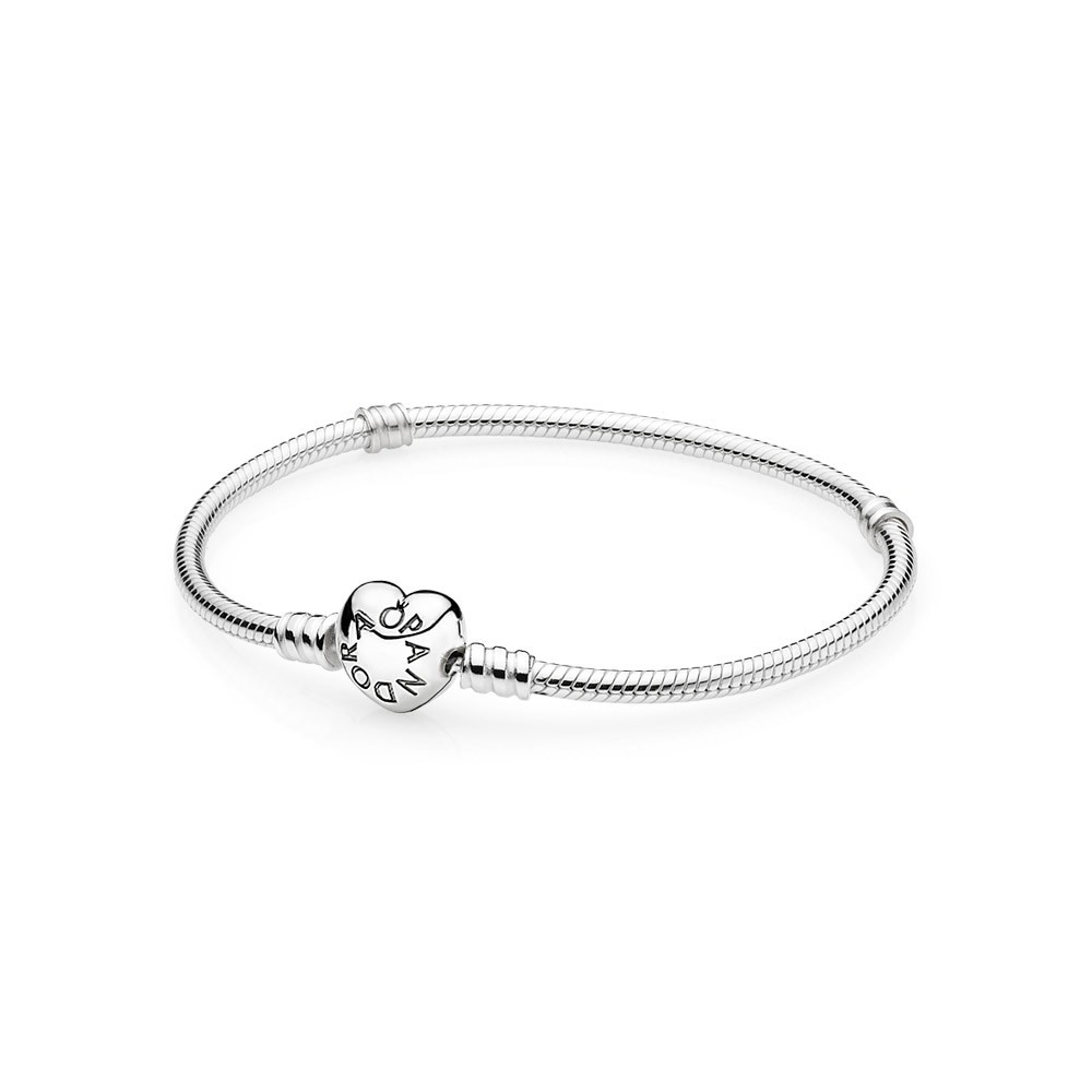 Pandora Silver Bracelet With Heart Shaped Clasp