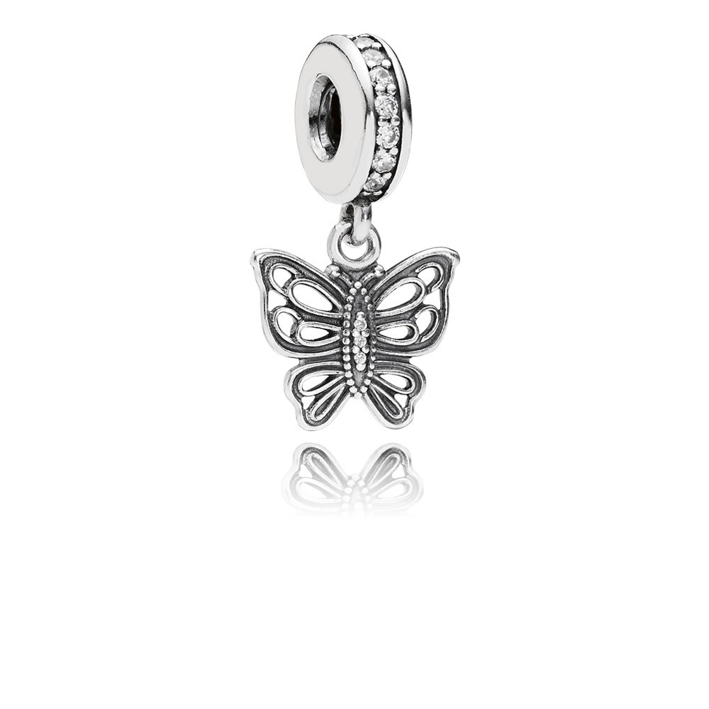 Pandora Openwork Butterfly Silver Dangle With Cubic Zirconia