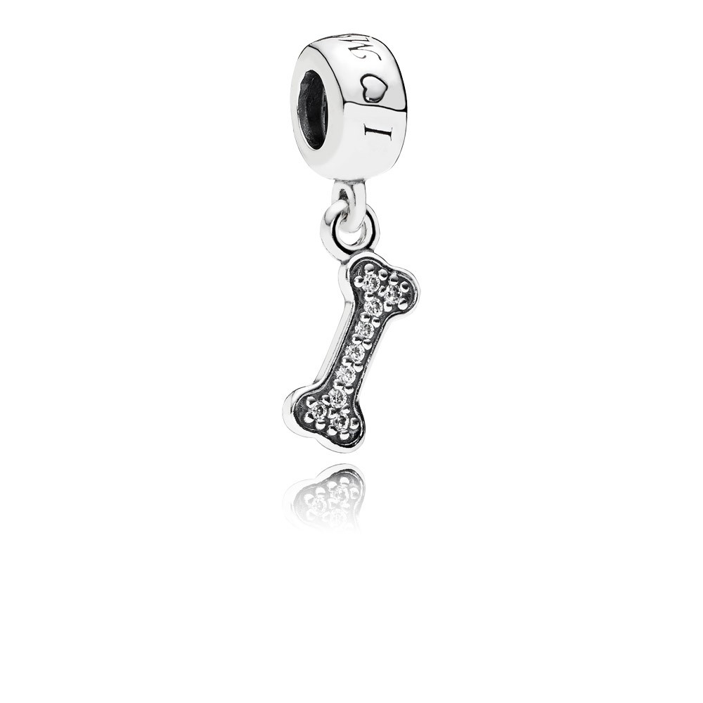 Pandora Dog Bone Silver Dangle With Cubic Zirconia