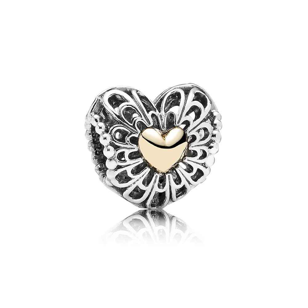 Pandora Openwork Heart Silver Charm With 14K Hearts