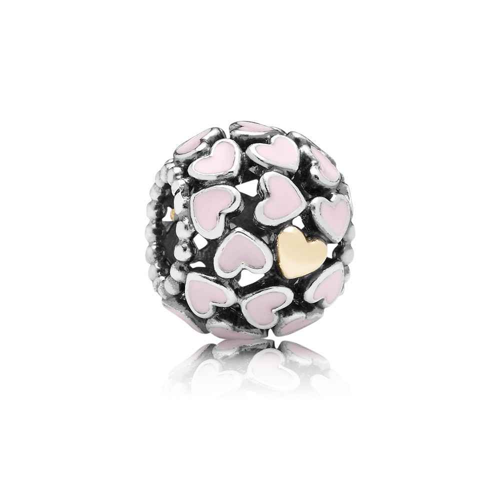 Pandora Openwork Heart Silver Charm With 14K And Pink Enamel
