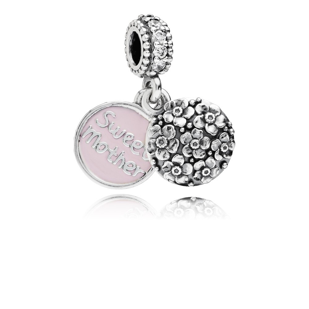 Pandora Sweet Mother Silver Dangle With Cubic Zirconia And Pink Enamel