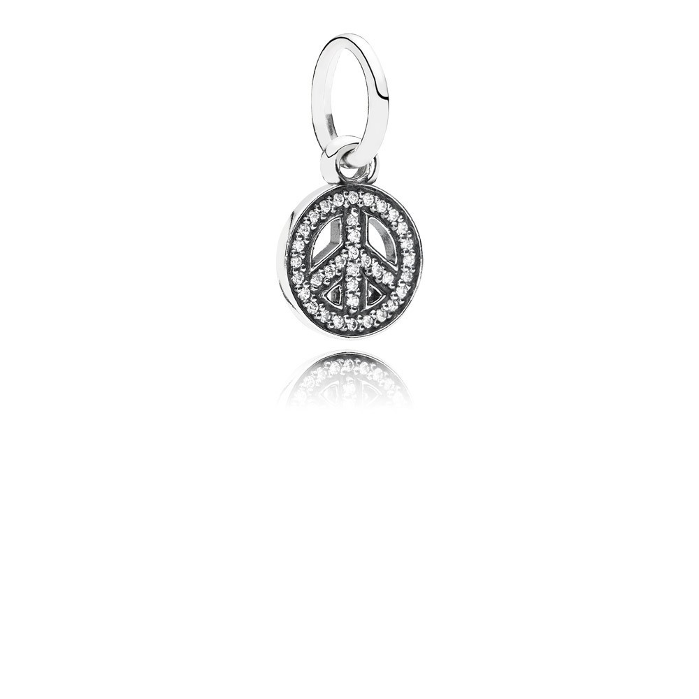 Pandora Peace Sign Silver Dangle With Cubic Zirconia