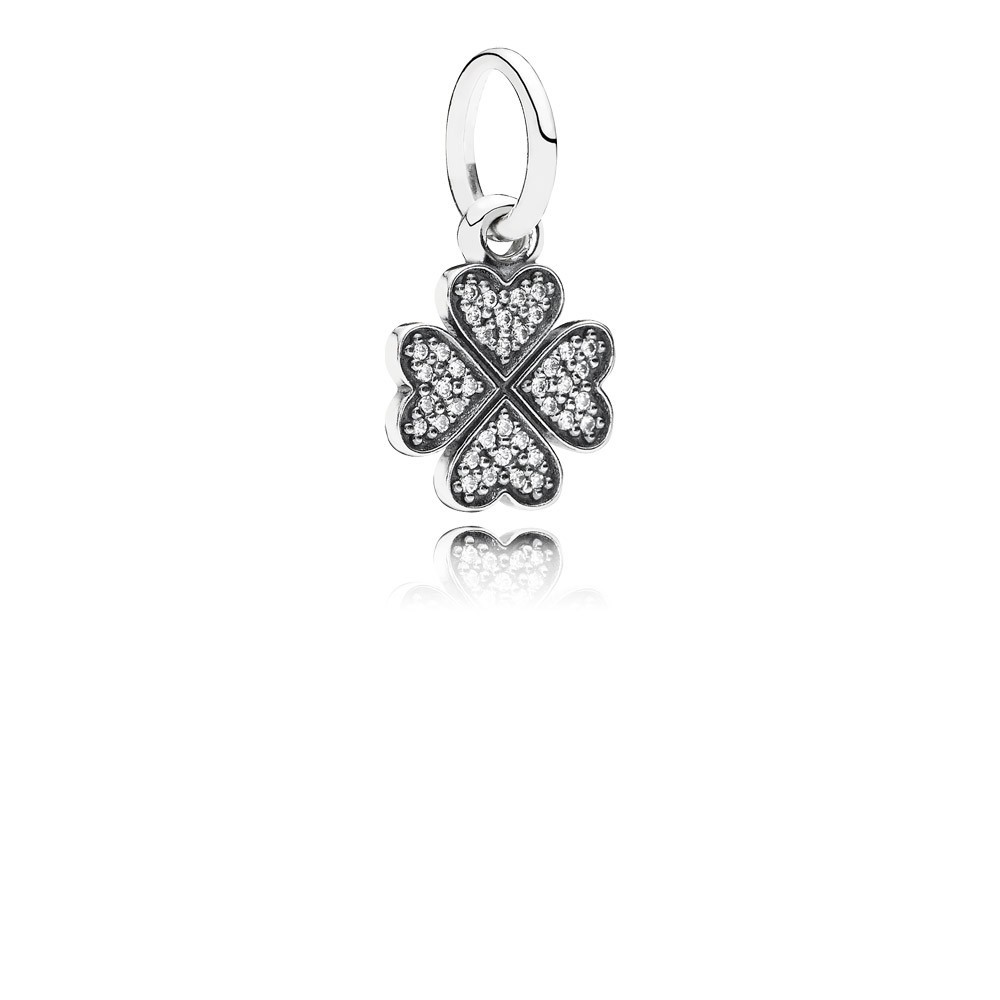 Pandora Clover Silver Dangle With Cubic Zircona