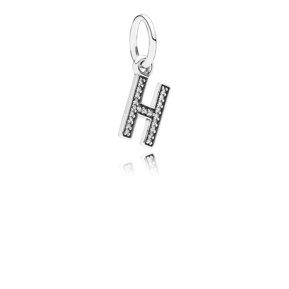 Pandora Letter H Silver Dangle With Cubic Zirconia