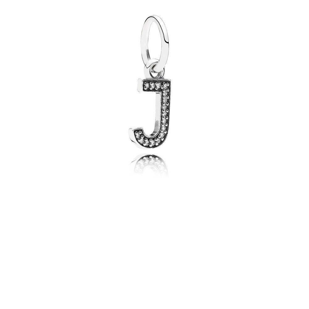 Pandora Letter J Silver Dangle With Cubic Zirconia