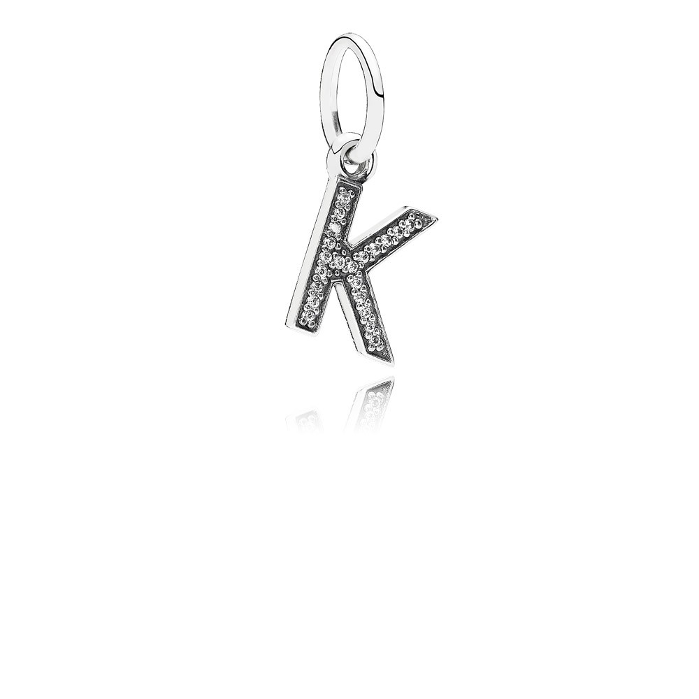 Pandora Letter K Silver Dangle With Cubic Zirconia