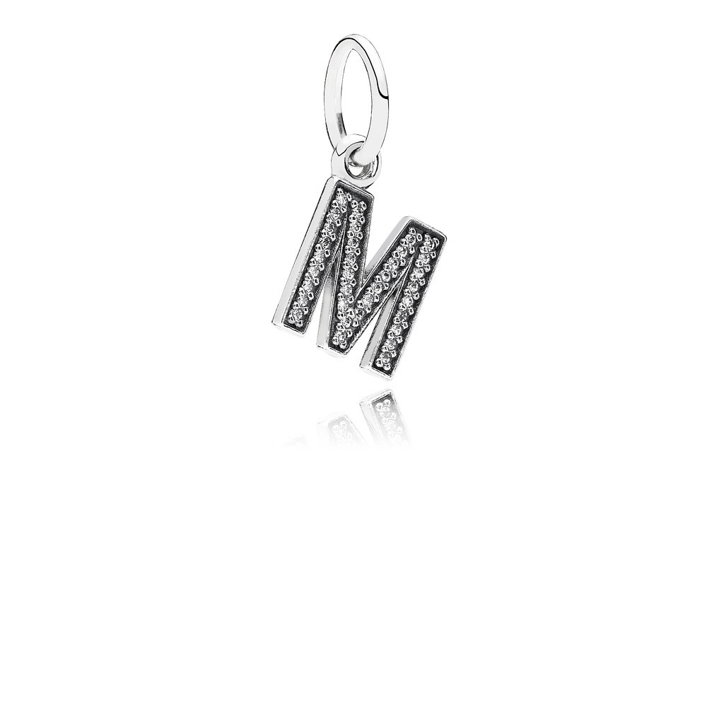 Pandora Letter M Silver Dangle With Cubic Zirconia