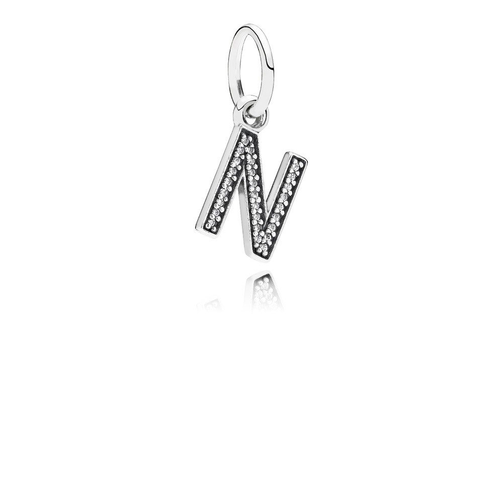 Pandora Letter N Silver Dangle With Cubic Zirconia