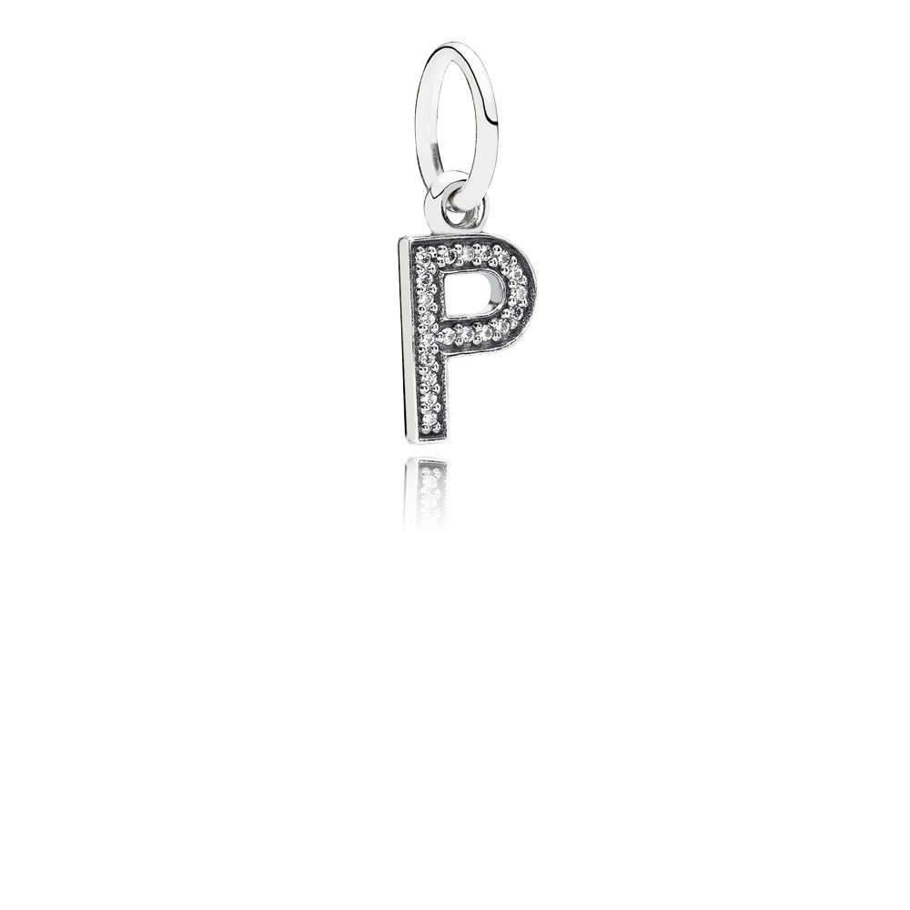 Pandora Letter P Silver Dangle With Cubic Zirconia