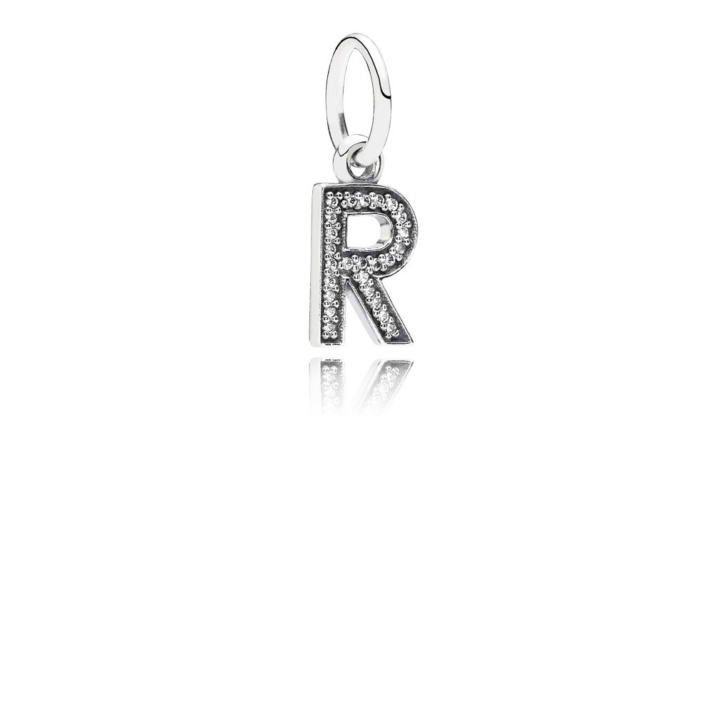 Pandora Letter R Silver Dangle With Cubic Zirconia