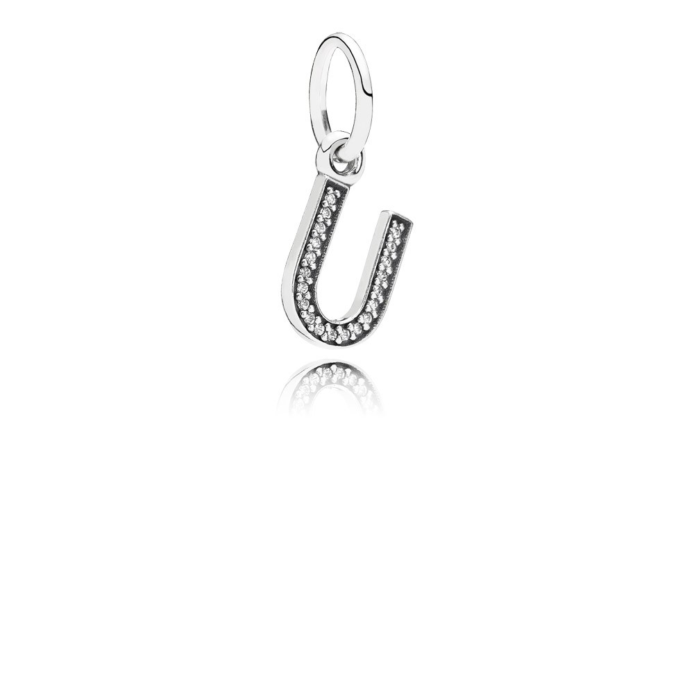 Pandora Letter U Silver Dangle With Cubic Zirconia