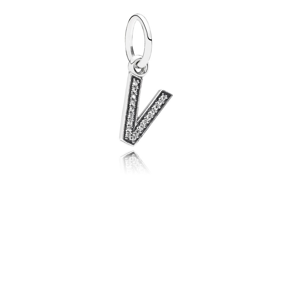 Pandora Letter V Silver Dangle With Cubic Zirconia