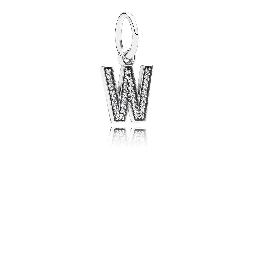 Pandora Letter W Silver Dangle With Cubic Zirconia