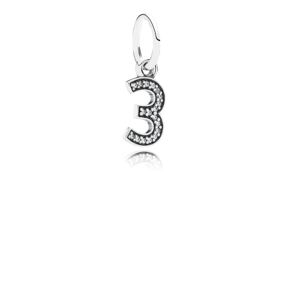 Pandora Number 3 Silver Dangle With Cubic Zirconia