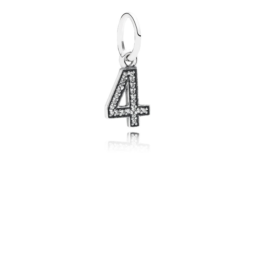 Pandora Number 4 Silver Dangle With Cubic Zirconia