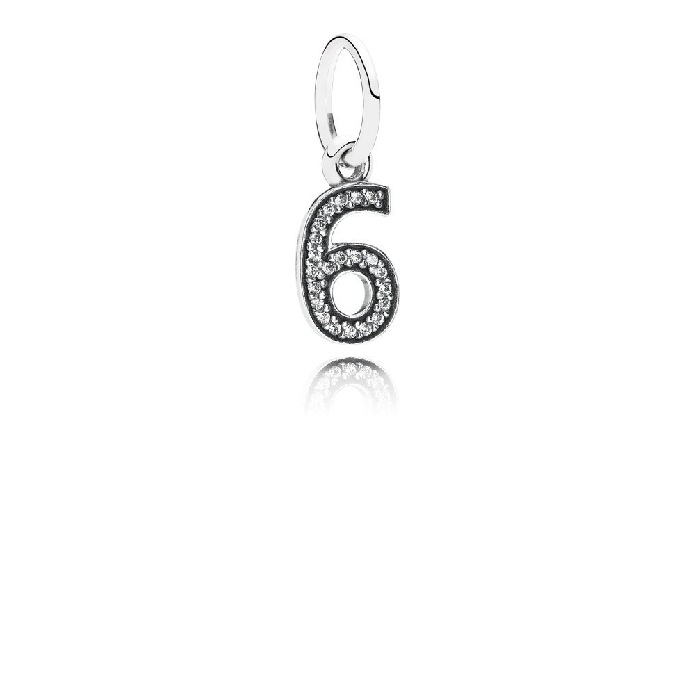 Pandora Number 6 Silver Dangle With Cubic Zirconia