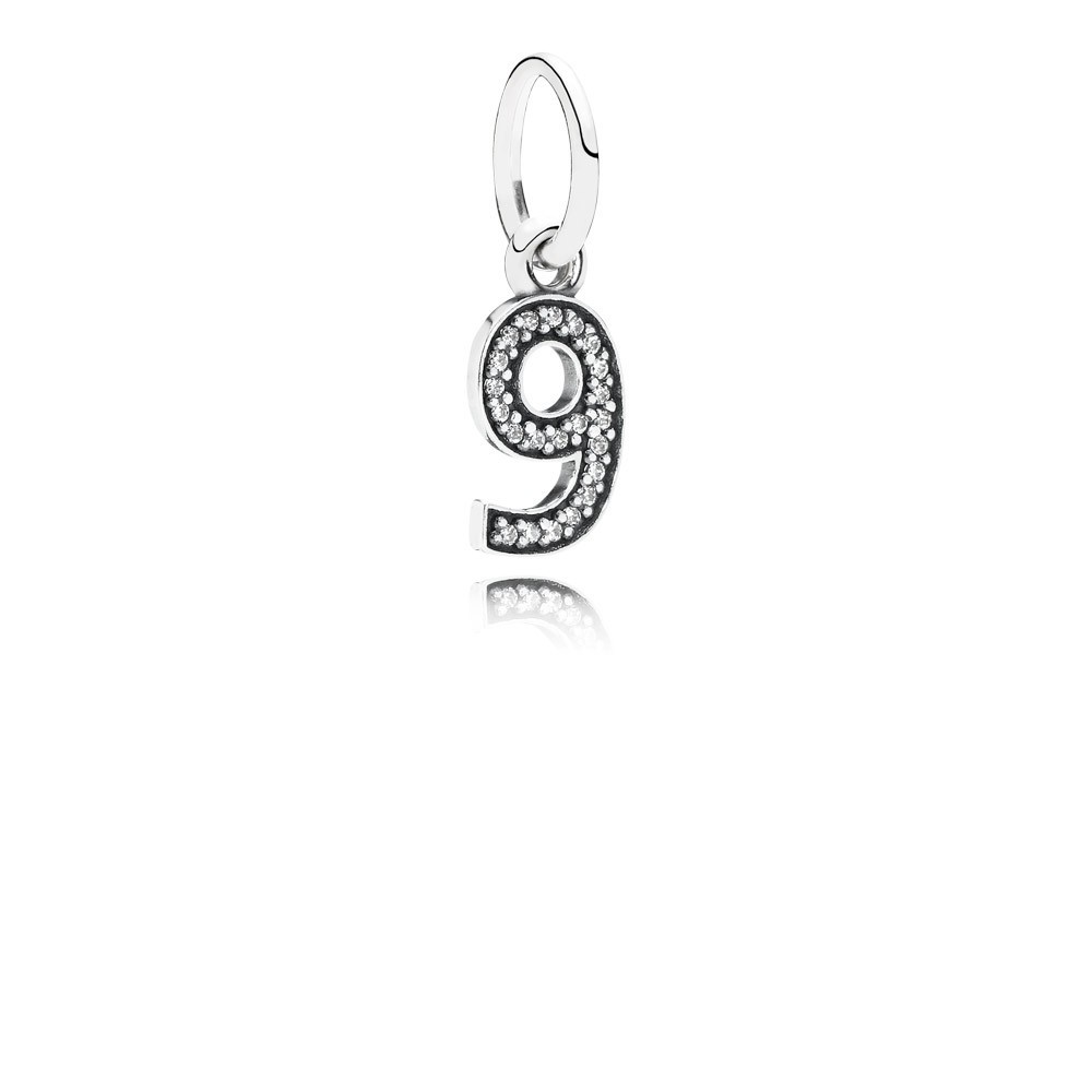 Pandora Number 9 Silver Dangle With Cubic Zirconia